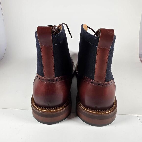 Moretti Lace Up Boots Gold Label, Mens 9.5 D, Dark Blue wool, Brown Cap Toe NWOT - Picture 5 of 8